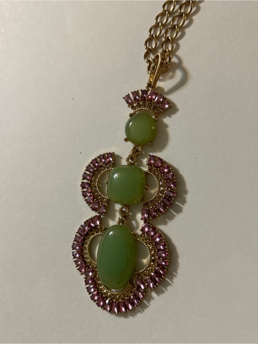 Lia Sophia Thea Tiered Crown Green Cabochon Purple Rhinestone Pendant Necklace